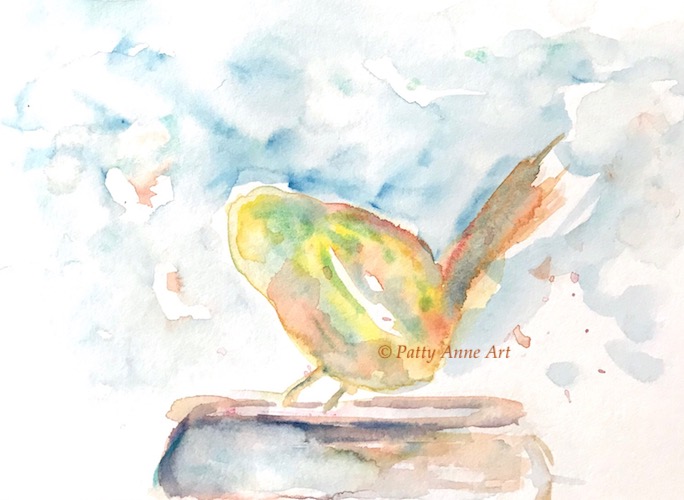 birdie watercolor under painting